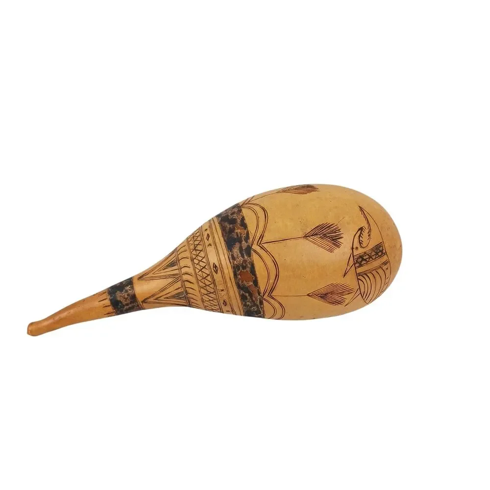 Vtg Hand Crafted South American Gourd Musical Instrument Piranha Porcupine 15
